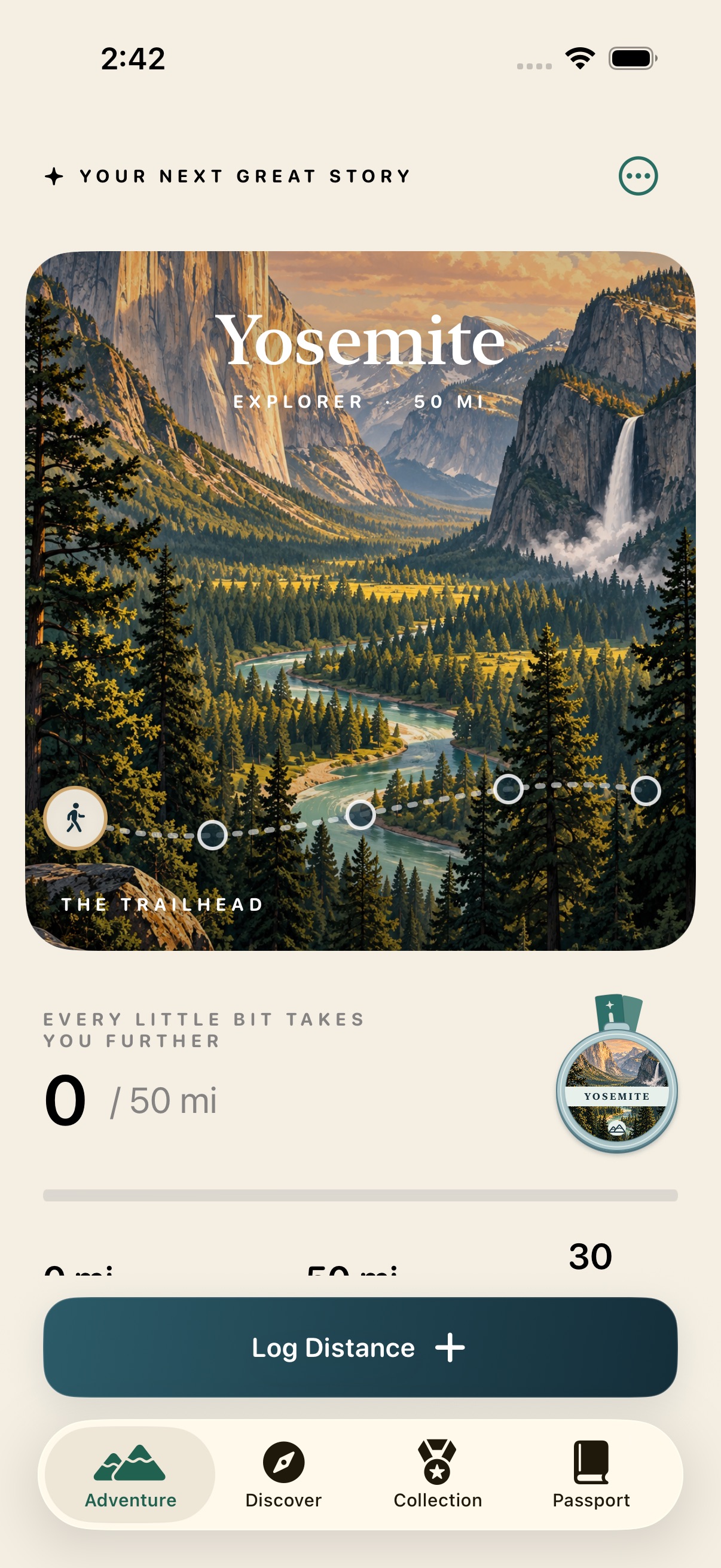 Wonderforth active Yosemite journey and distance progress