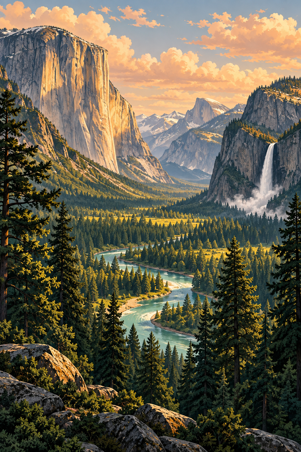 Illustrated landscape of Yosemite