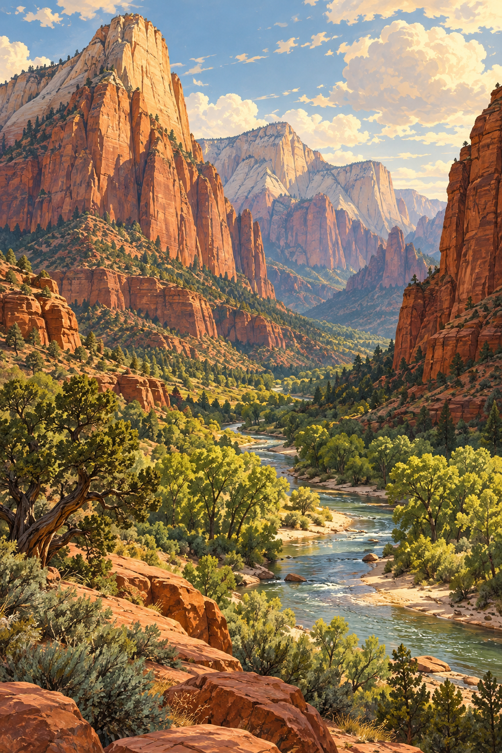 Illustrated landscape of Zion
